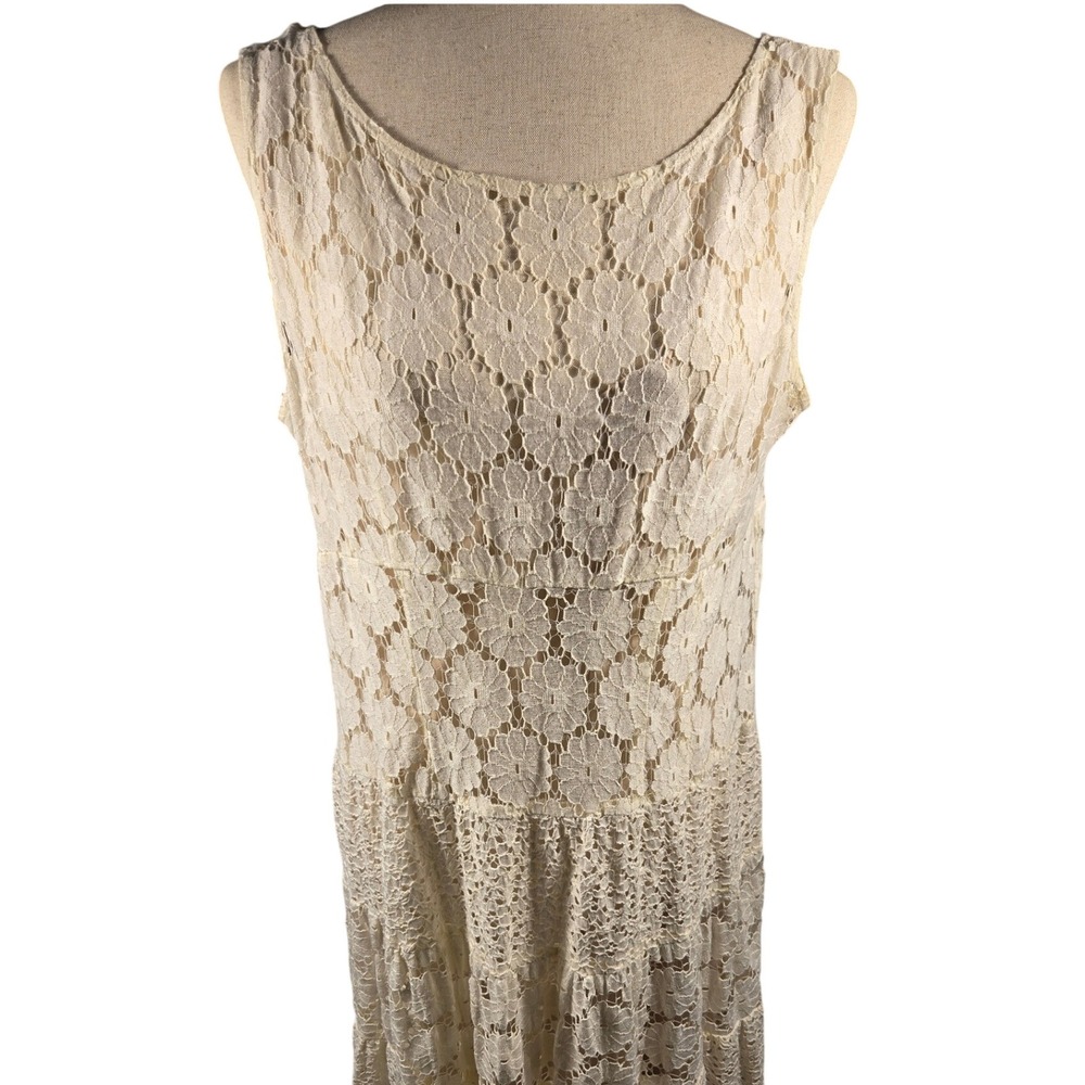 J.R. Nites by Carol Lin Cream Floral Lace Tiered V-Neck Midi Dress Womens 12